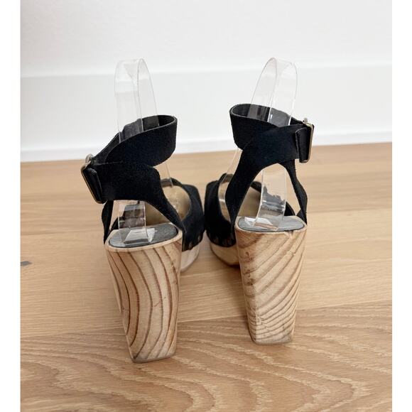 Free People Pasadena Black Suede Wood Ankle Wrap Platform Heel EU37 - Picture 5 of 9